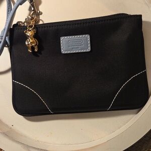 Coach Black Nylon Wristlet with  Ciach Bear